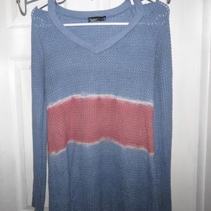 Blue white and pink/red long sleeve shirt